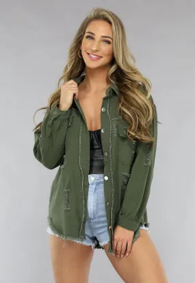 Dunkelgrüne Denim-Bluse mit Taschen