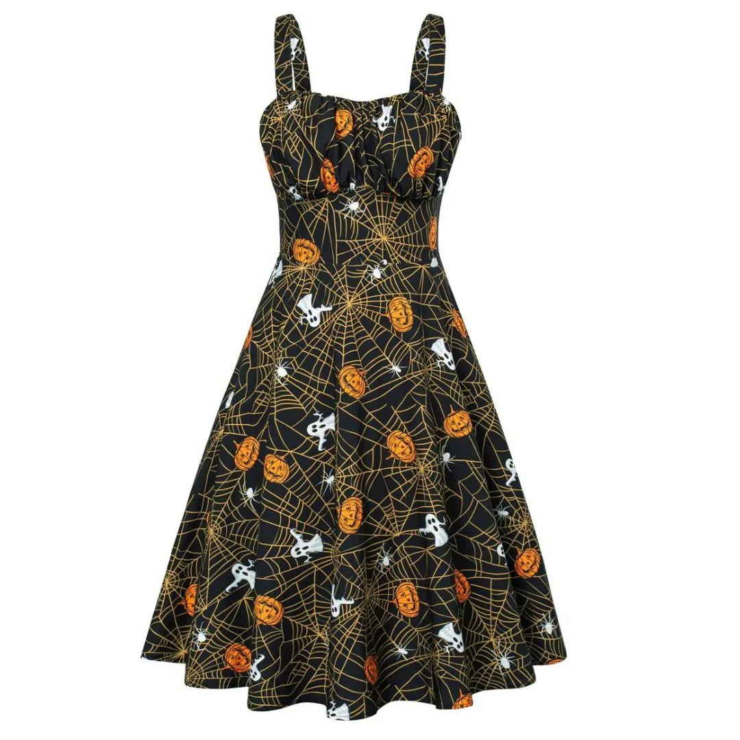 Festliches A-Linien-Kleid mit Halloween-Motiven